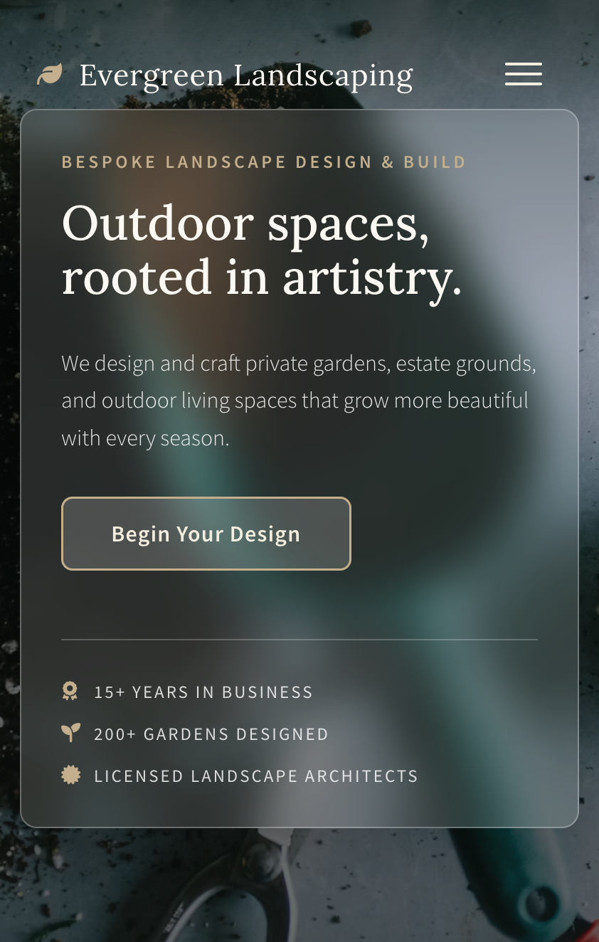 Evergreen Landscaping mobile view