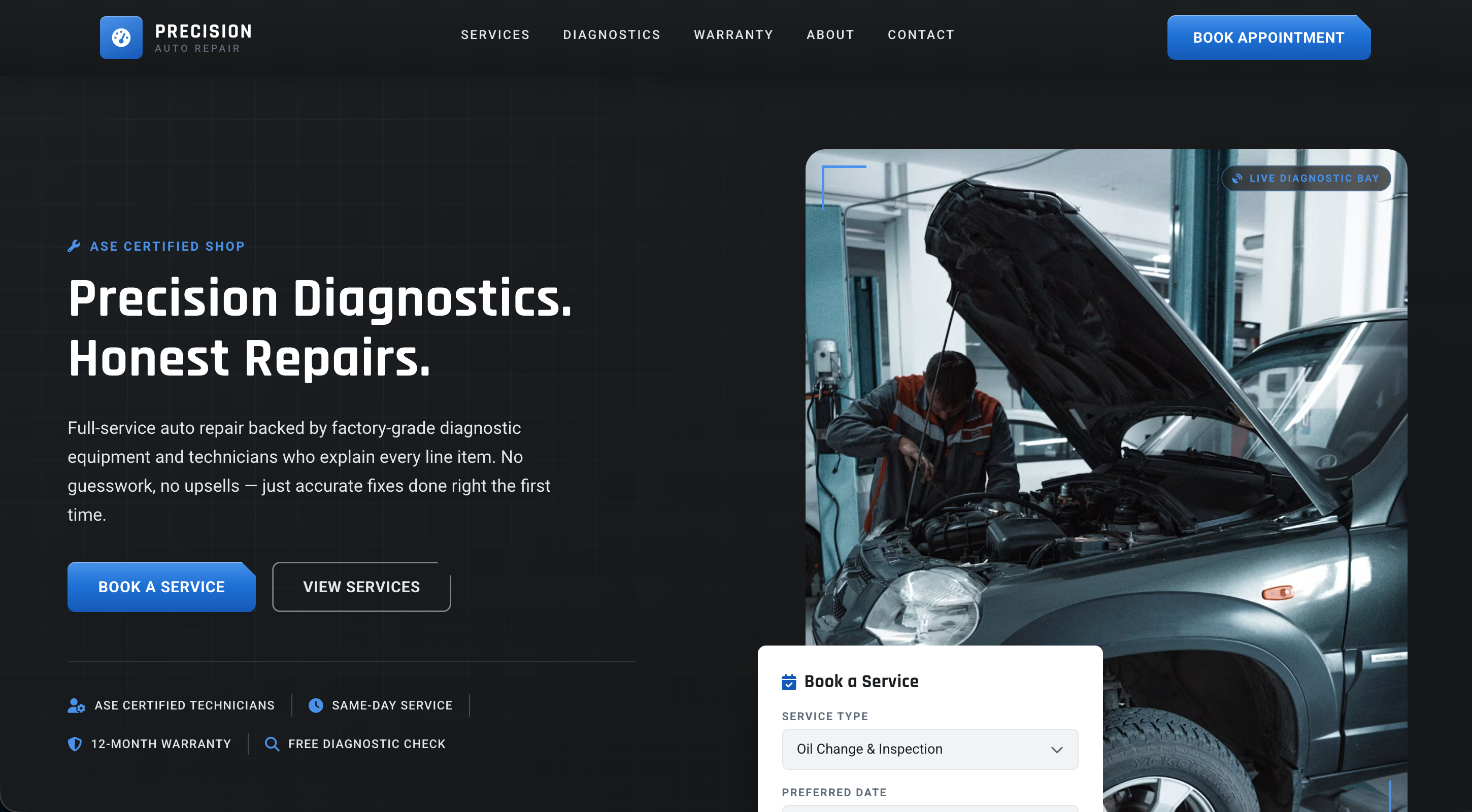 Precision Auto Repair desktop view
