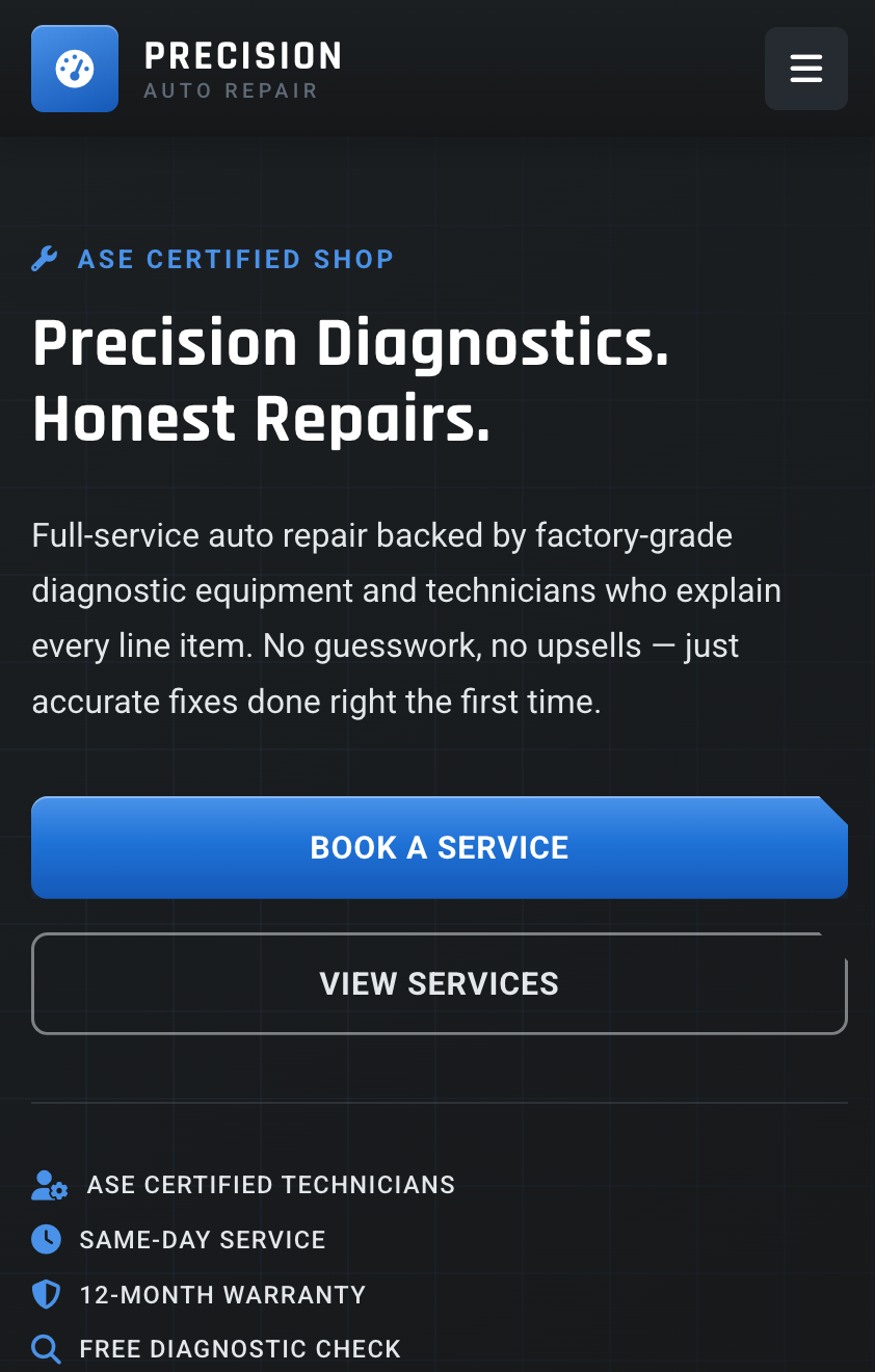 Precision Auto Repair mobile view