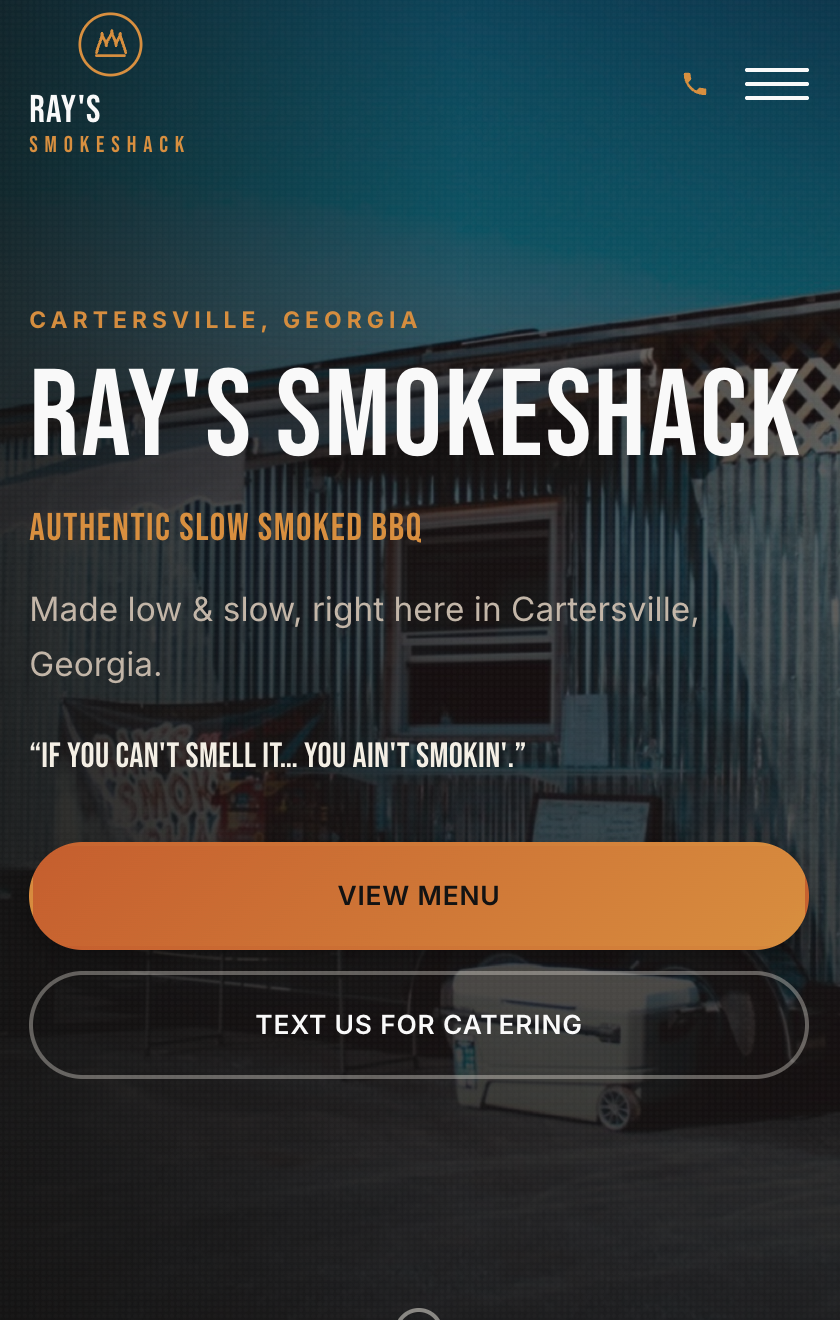 Rays Smoke Shack mobile view