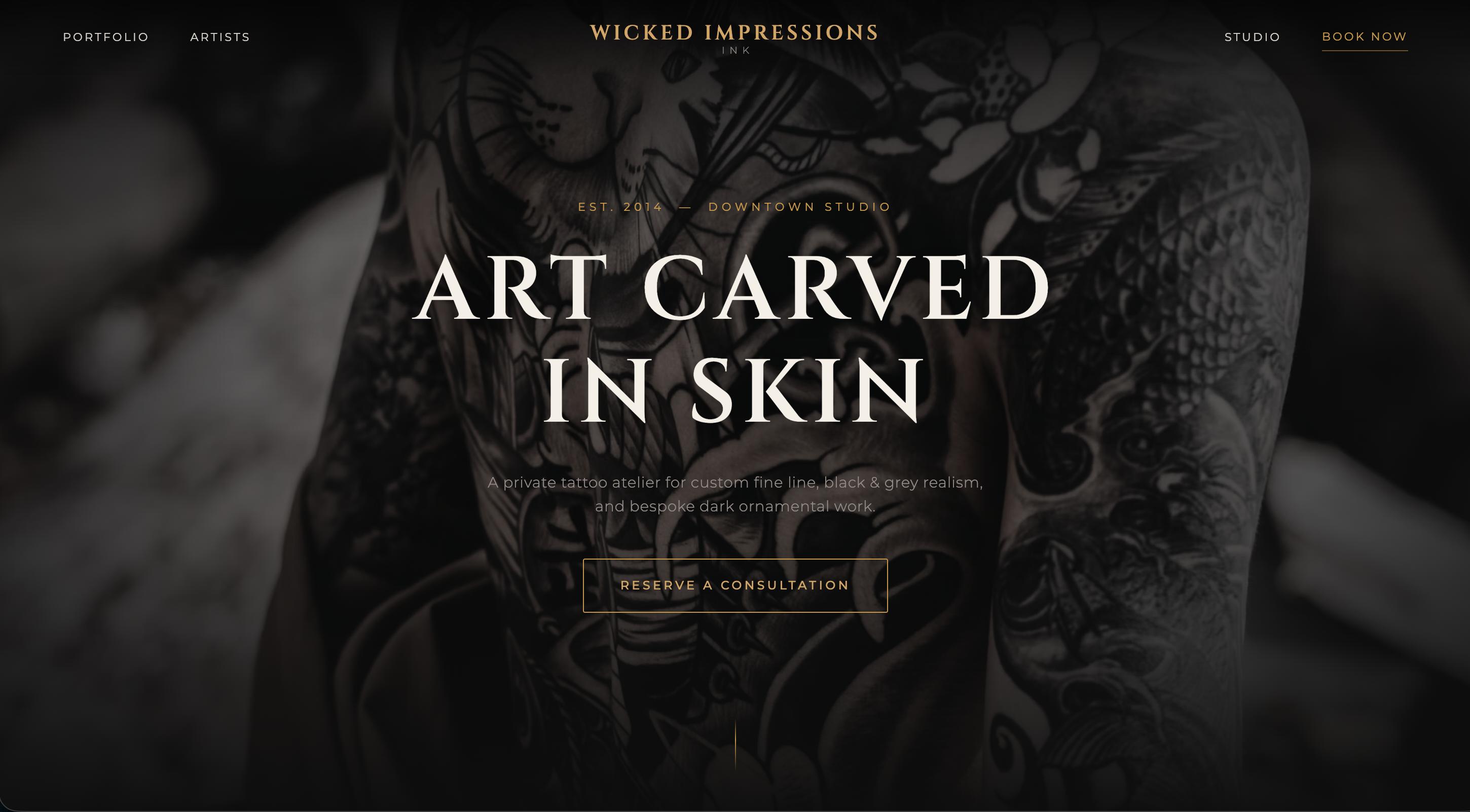 Wicked Tattoo website desktop view